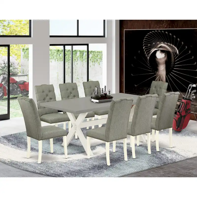 East West Furniture Dinette Set- a Dining Table and Gray Linen Fabric Parsons Chairs, Off-White(Pieces Options)