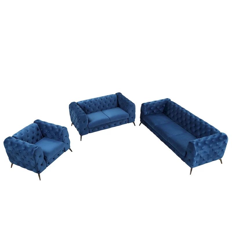 Velvet 3-Piece Sofa Sets(Three Seat Sofa/Loveseat and Single Chair)
