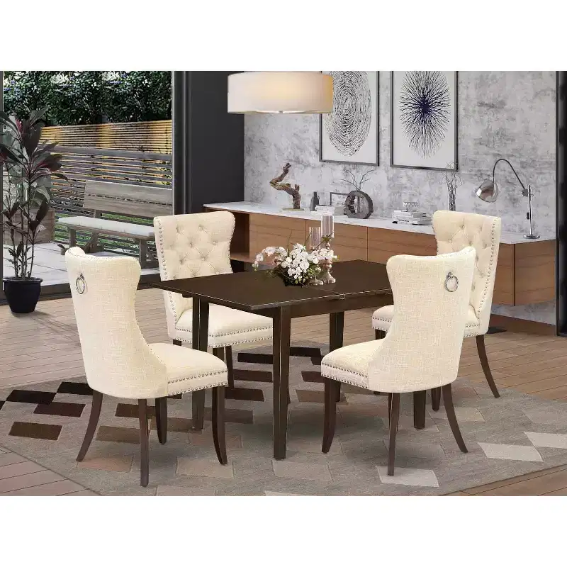 5-Piece Mahogany Finish Solid Wood Top - Rectangular Dining Room Set - Seats 4