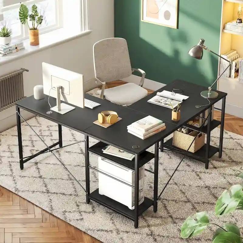 95.2 Inch L Shaped Desk with Shelves Home Office Computer Desk