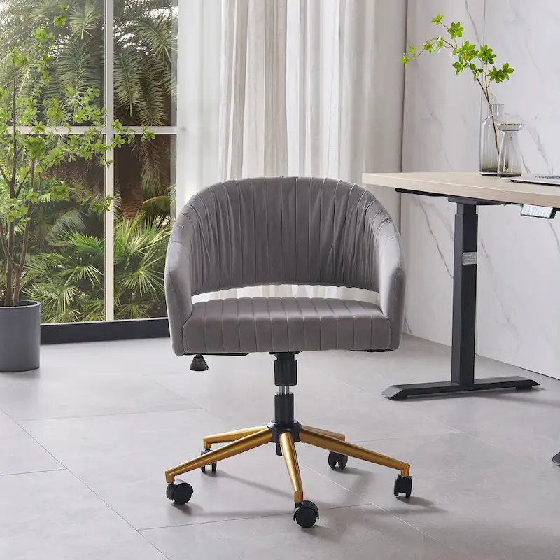 Modern Gold Office Chair Velvet Task Chair Swivel Height Adjustable Computer Chair
