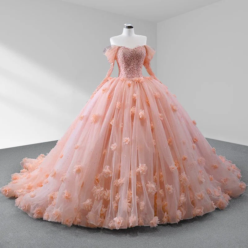 Blush Ball Gown Long Sleeves Off The Shoulder Quinceanera Dresses