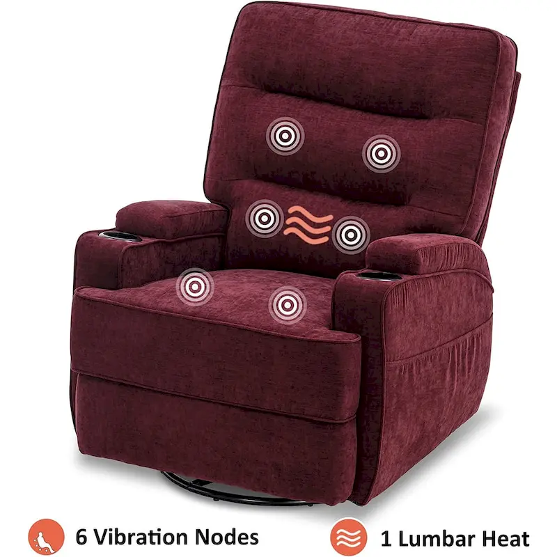 Electric Power Swivel Glider Recliner Chair with Heat and Massage, Fabric, Single Seat