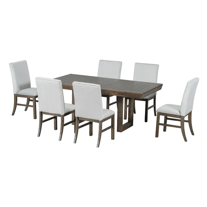 Traditional Style 7-piece Extendable Dining Table Set with Butterfly Leaf and 6 Upholstered Chairs