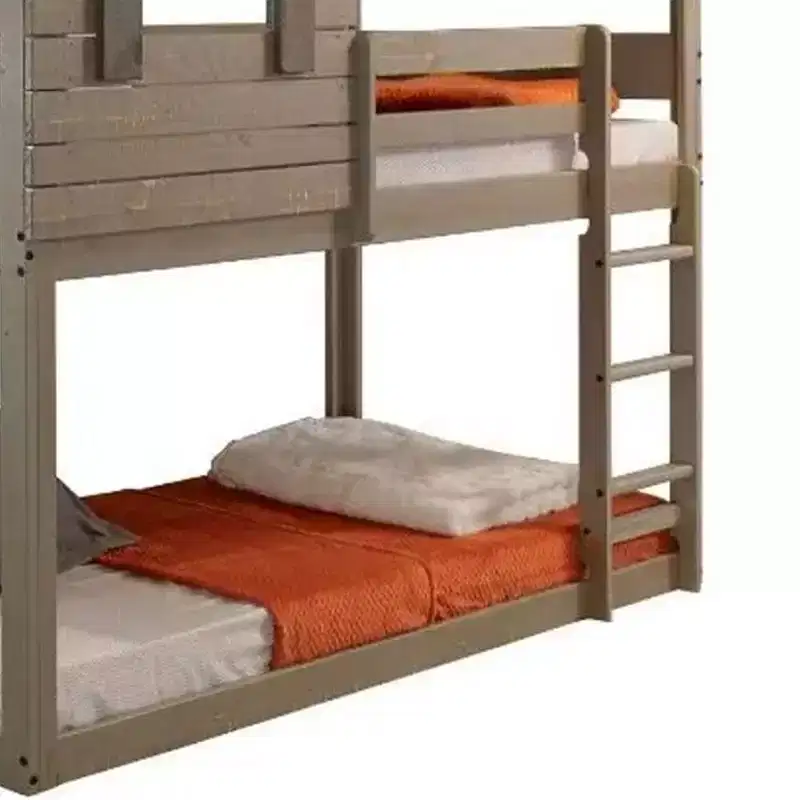 77"Bunk Bed Darlene Loft and Bunk Bed Rustic Gray - Acme Furniture: Solid Pine Wood, Guardrails, Ladder, Play Area