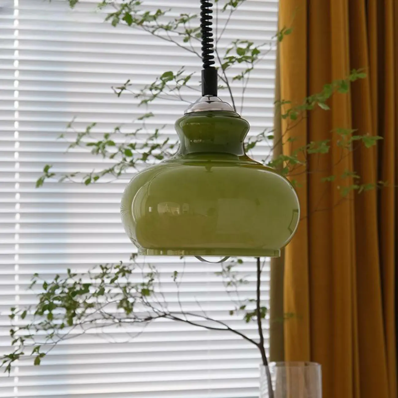 Modern Green Dome Glass Adjustable Pendant Light