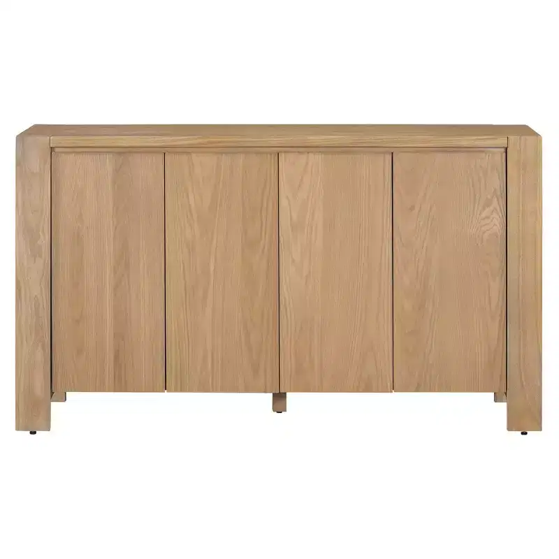 Hostack 4-Door Retro Wood Sideboard Buffet Cabinet with Storage, Distressed Finish and Adjustable Shelves for Dining&Living Room, Natural