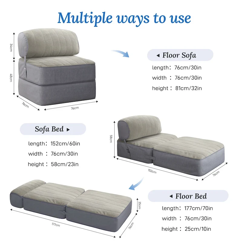 WOWMAX Convertible Folding Sofa Bed Folding Chair Bed with Back Bolster