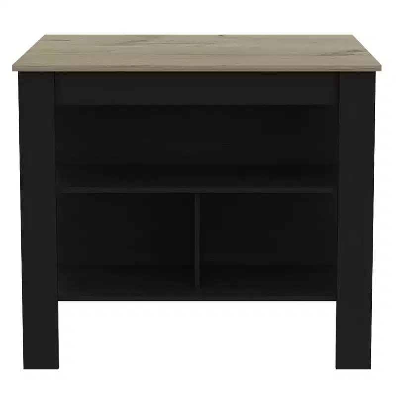 HomeRoots Black and Natural 41 Kitchen Island With Storage