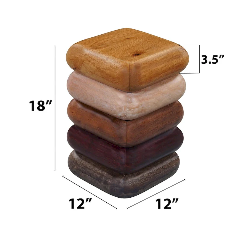 Zyra 12 Inch Side End Table, Sculptural Stacked Design, Mango and Acacia Wood Artisanship, Brown