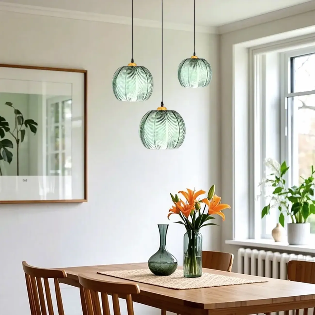 Modern Green Glass Leaf-Inspired Globe Pendant Light