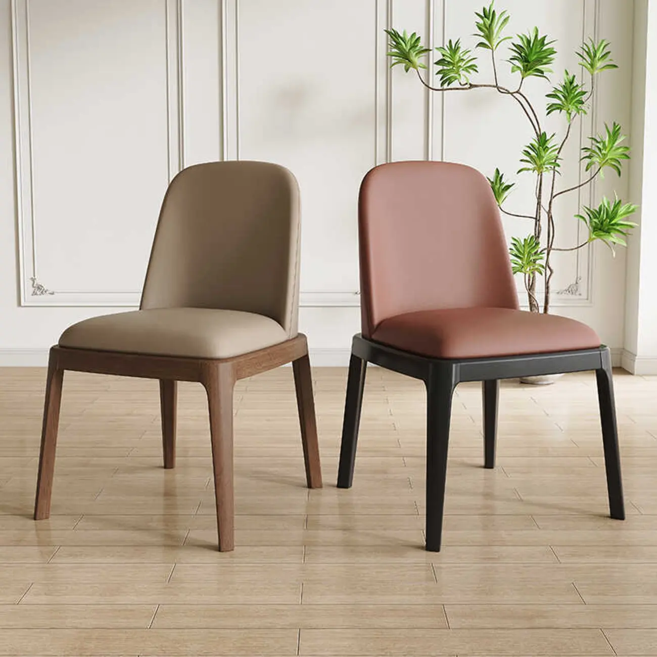Modern Rubber Wood Upholstered Dining Chair Set of 2