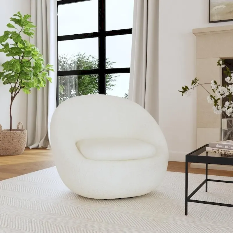 Round Barrel Shape Swivel Chair - White Sherpa