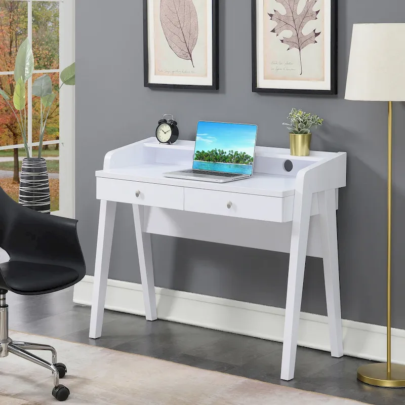 2-Drawer Desk with Open Shelf for Home Office