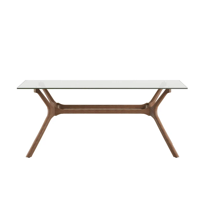 Dark Walnut / Glass / Smoke Glass Mid-Century Rectangular Dining Table with Tapered Legs – Seats 6