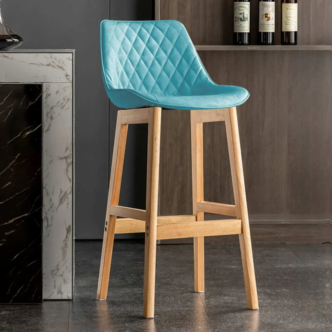 Mid-Century Modern Faux Leather Bar Stools with Wood Legs