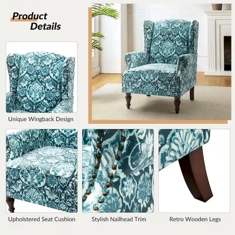 Gott Traditional Wingback Armchair with Solid Wood Legs Set of 2 by HULALA HOME