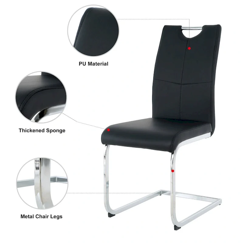 Set of 6,Dining Chairs with Faux Leather Padded Seat Upholstered with Chrome Metal Legs Side Chairs