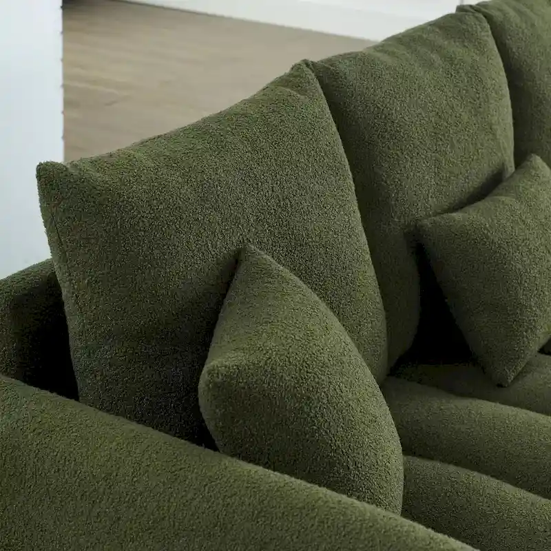 Green Teddy 3-seater Sofa with Back Pillows and Wood Frame