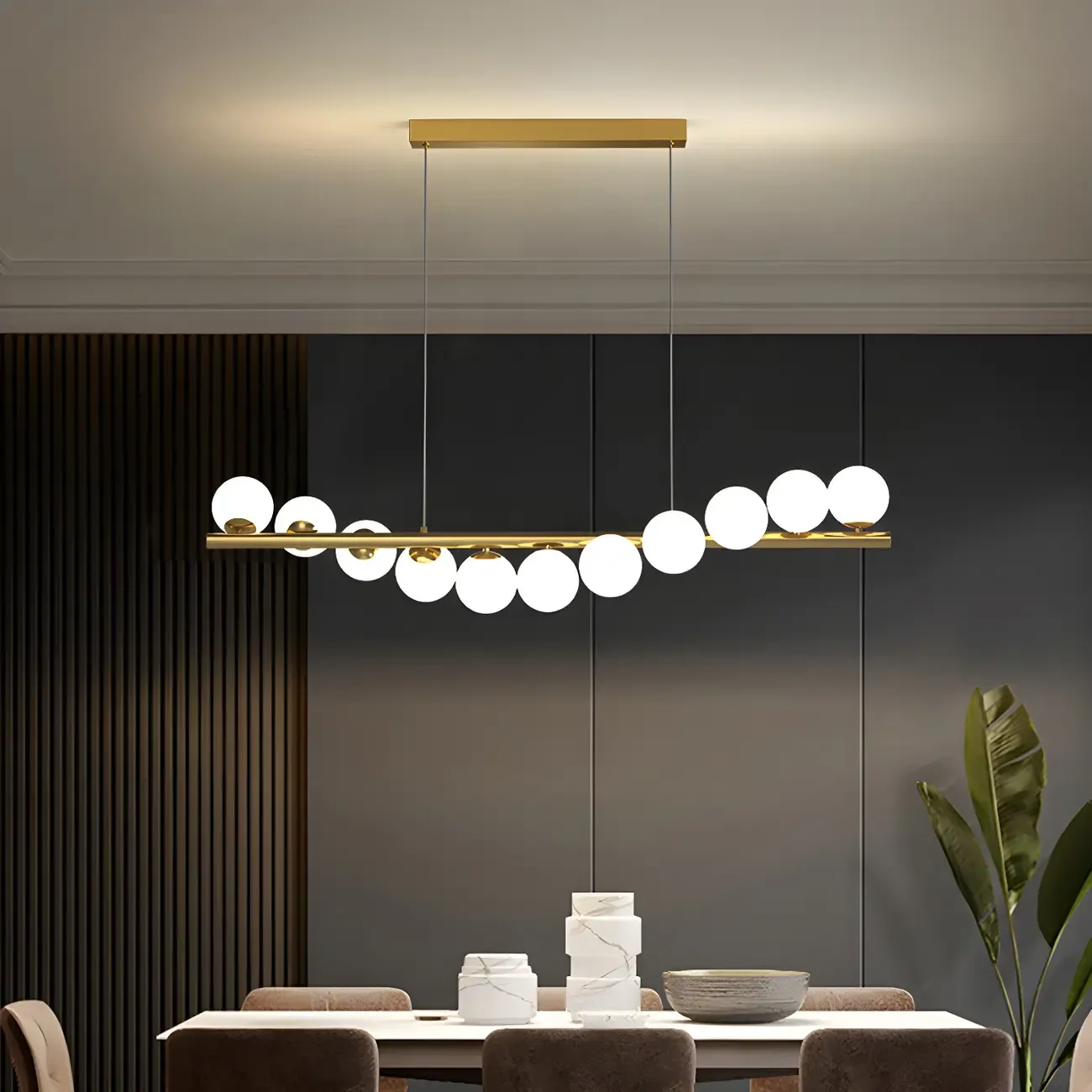 Sleek Modern Gold Glass Globe Island Chandelier