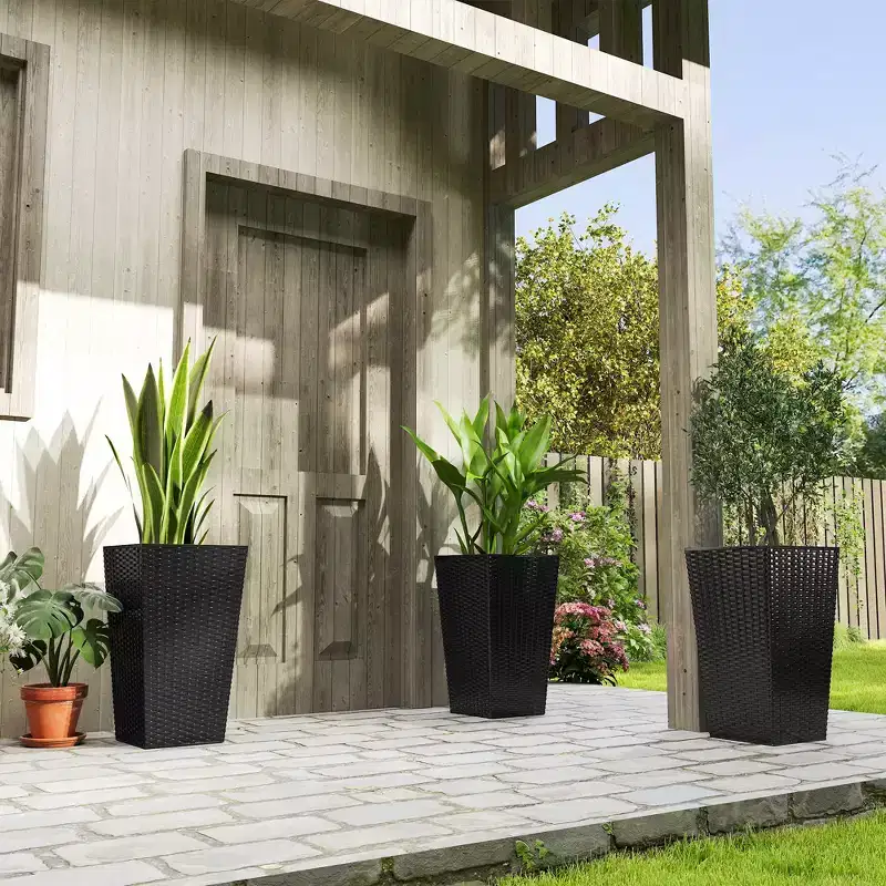 Outsunny Set of 3 Tall Planters, Outdoor & Indoor Flower Pot Set for Front Door, Entryway, Patio and Deck