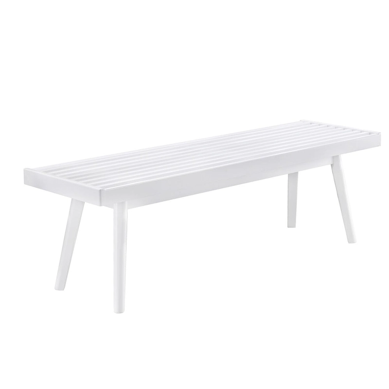 White Solid Wood Slatted Bench