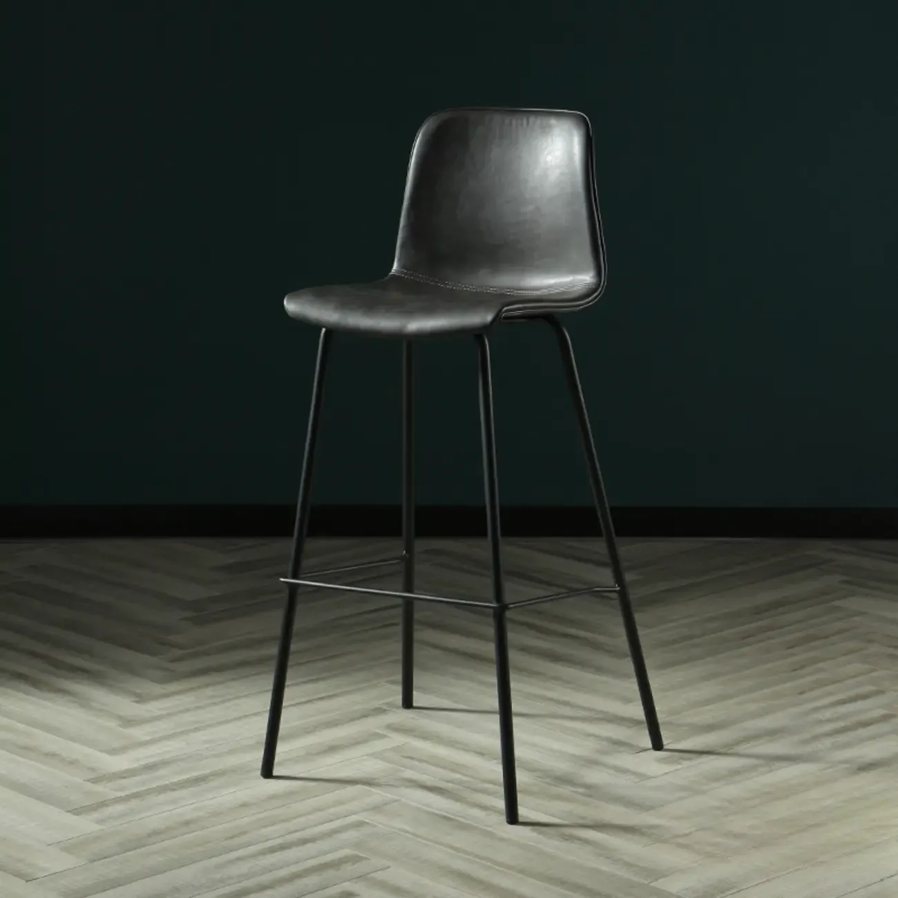 Industrial Metal Frame Leather Bar Stool with Footrest