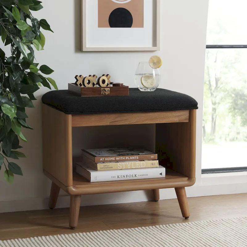 Black / Dark Grey / Cream Open Shelf Bench with Cushion – Single Seat, 20