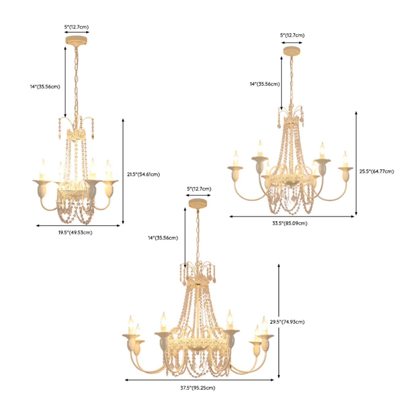 Crystal White Metal Crown Candelabra Chandelier