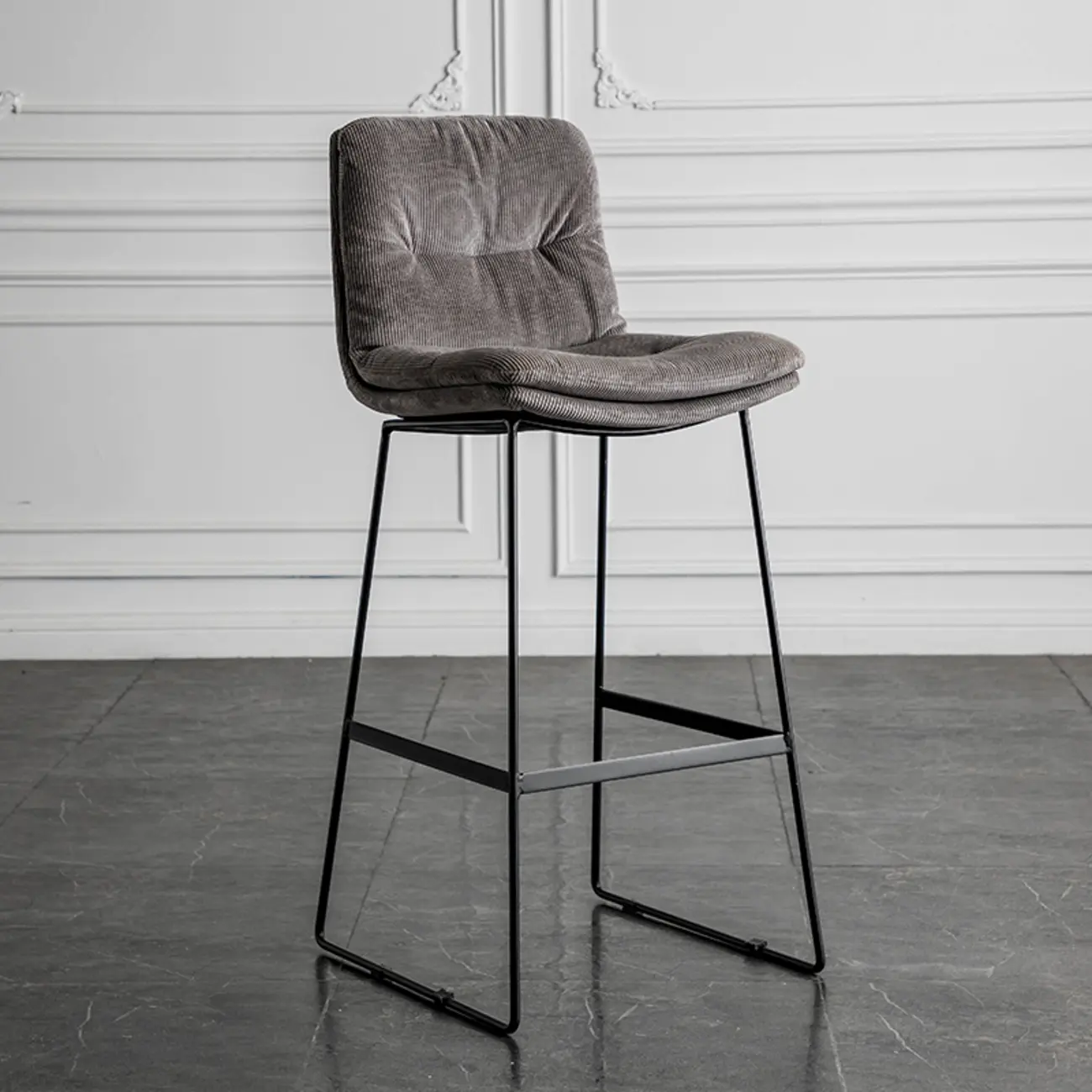 Modern Upholstered Low Back Metal Sled Bar Stools