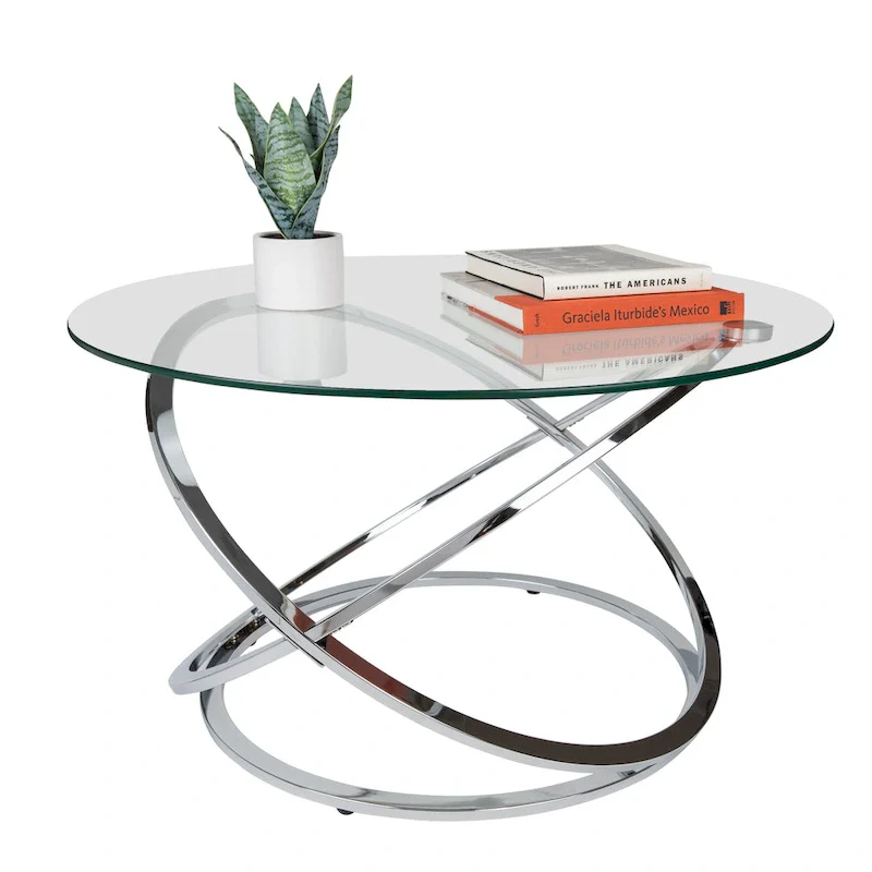 Galaxy Cross Base Tempered Glass Round Coffee Table