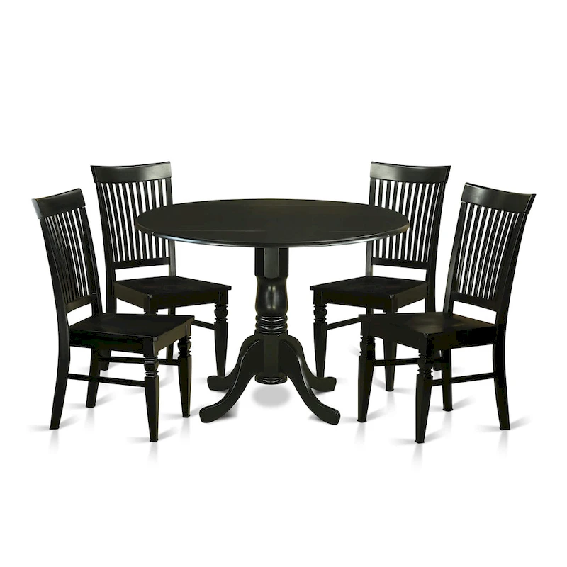 East West Furniture 5 Piece Dinette Set- a Round Dining Table with Dropleaf and 4 Dining Room Chairs, (Finish Options)