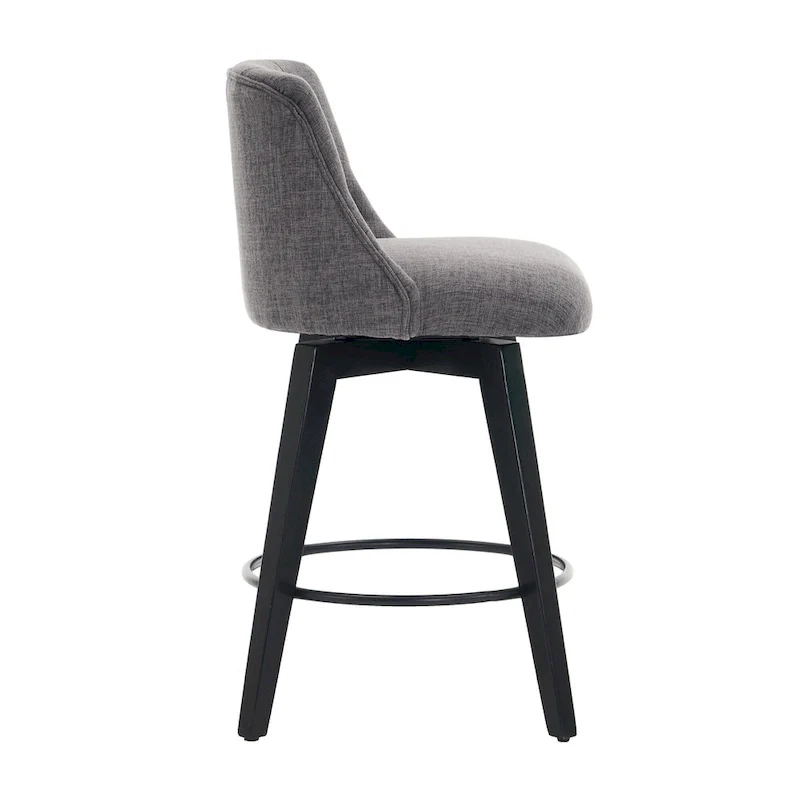 Modern Swivel Linen Upholstery Bar Stools Set of 2, with Button Tufted Back and Solid Wood Frame