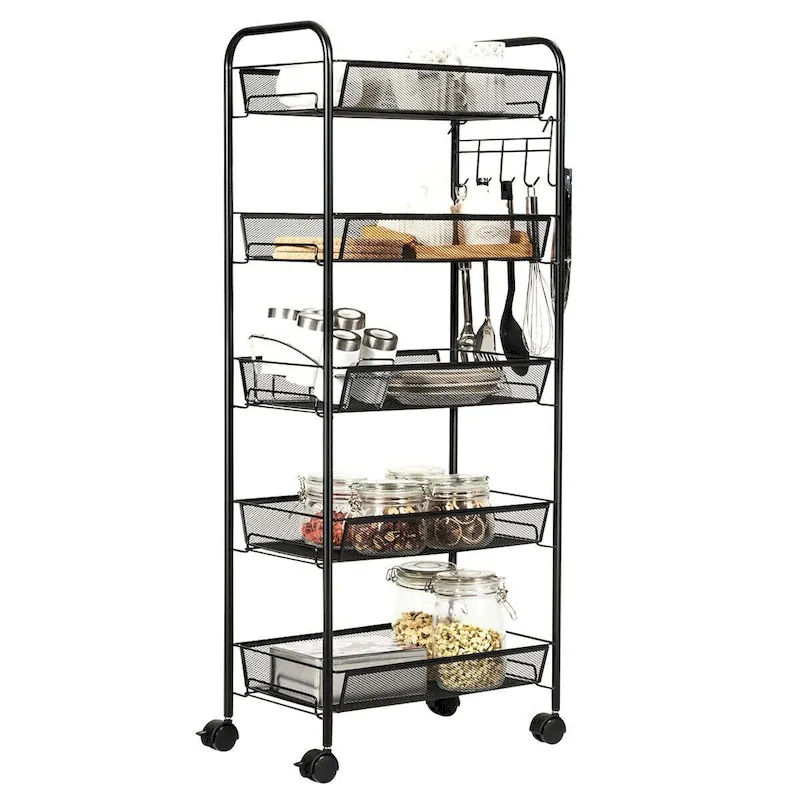 5 Tier Mesh Rolling File Utility Cart Storage Basket - 17 x 10 x 41 (L x W x H)