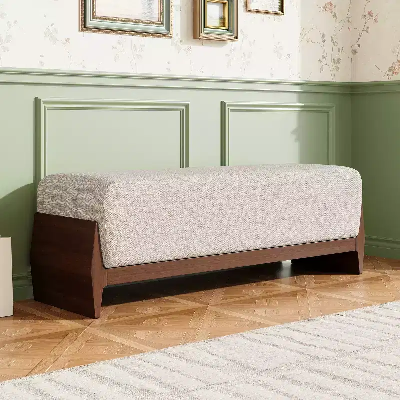 Christopher Knight Home Vivien Mid-Century Modern Wood Upholstered Bench with Thick Soft Cushions