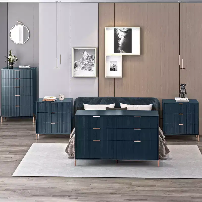 Festivo 4pc Modern Elegance Bedroom Chest and 6 Drawer Dresser and 3 Drawer Nightstands Set