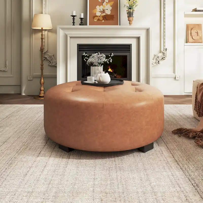 Christopher Knight Home PU Leather Button Tufted Round Ottoman