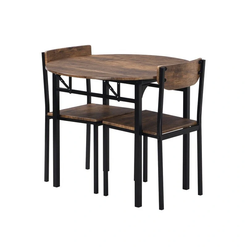 3 Piece Drop Leaf Dining Table Set, Modern Counter Height Round Dining Set with 2 Chairs, Wood Small Kitchen Table Set