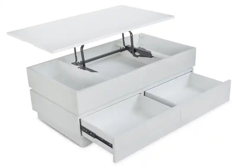 Emir 48 Modern Lift Top Coffee Table with Storage - Alabaster White Wood