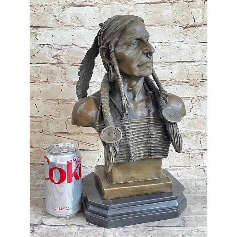 Native American Warrior Chief Bronze Bust Sculpture Art Statue Figure Figurine