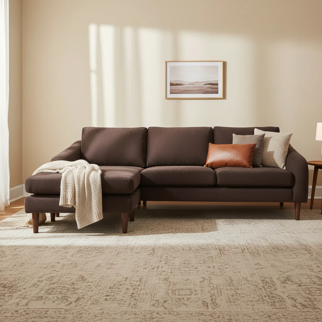 Drew Sectional with Reversible Chaise, Dark Brown - 98 X 59.2 X 33.5