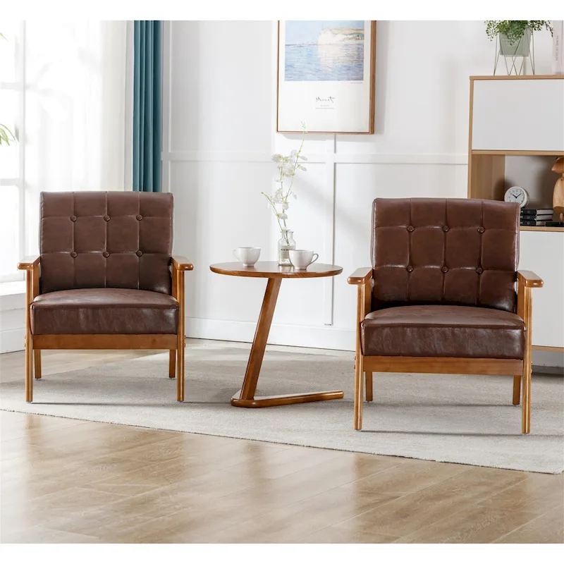 Mid Century Modern Accent Chairs Set of 2 with Side Table