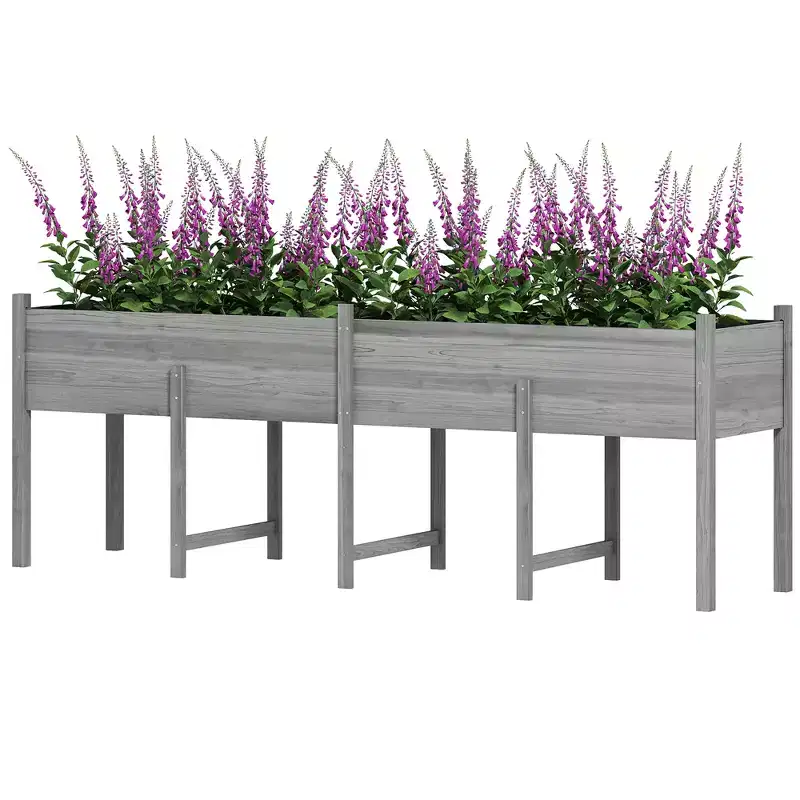Outsunny 7.4' x 1.8' x 2.6' Raised Garden Bed Kit, Extra Large Elevated Wood Planter Box with Legs & Drainage Holes, 220 lbs. Capacity