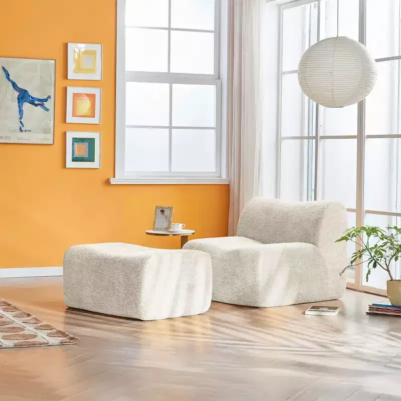 Okak Modern Foam Compression Sofa Lounge Chair with Footrest,Comfy Futon Set Accent Chair for Bedroom,Living Room,Office