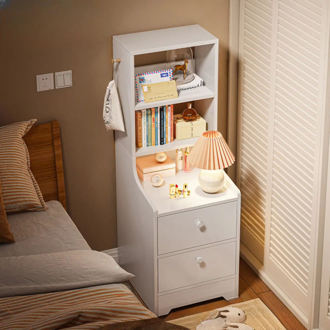 Simple White Natural Wood 2-Drawer Nightstand