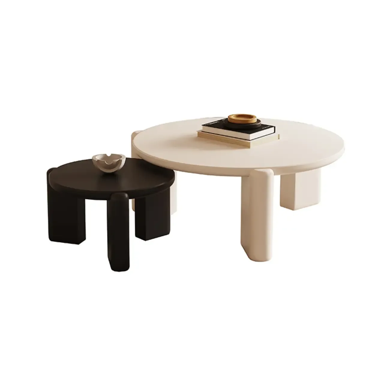 Black White Triple Leg Round Wood Coffee Table