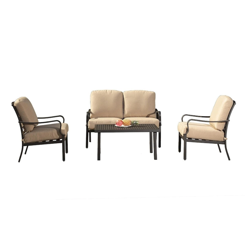 Outdoor Dining Set: 4-Piece Patio Conversation Set with Vintage Design and Removable Cushions