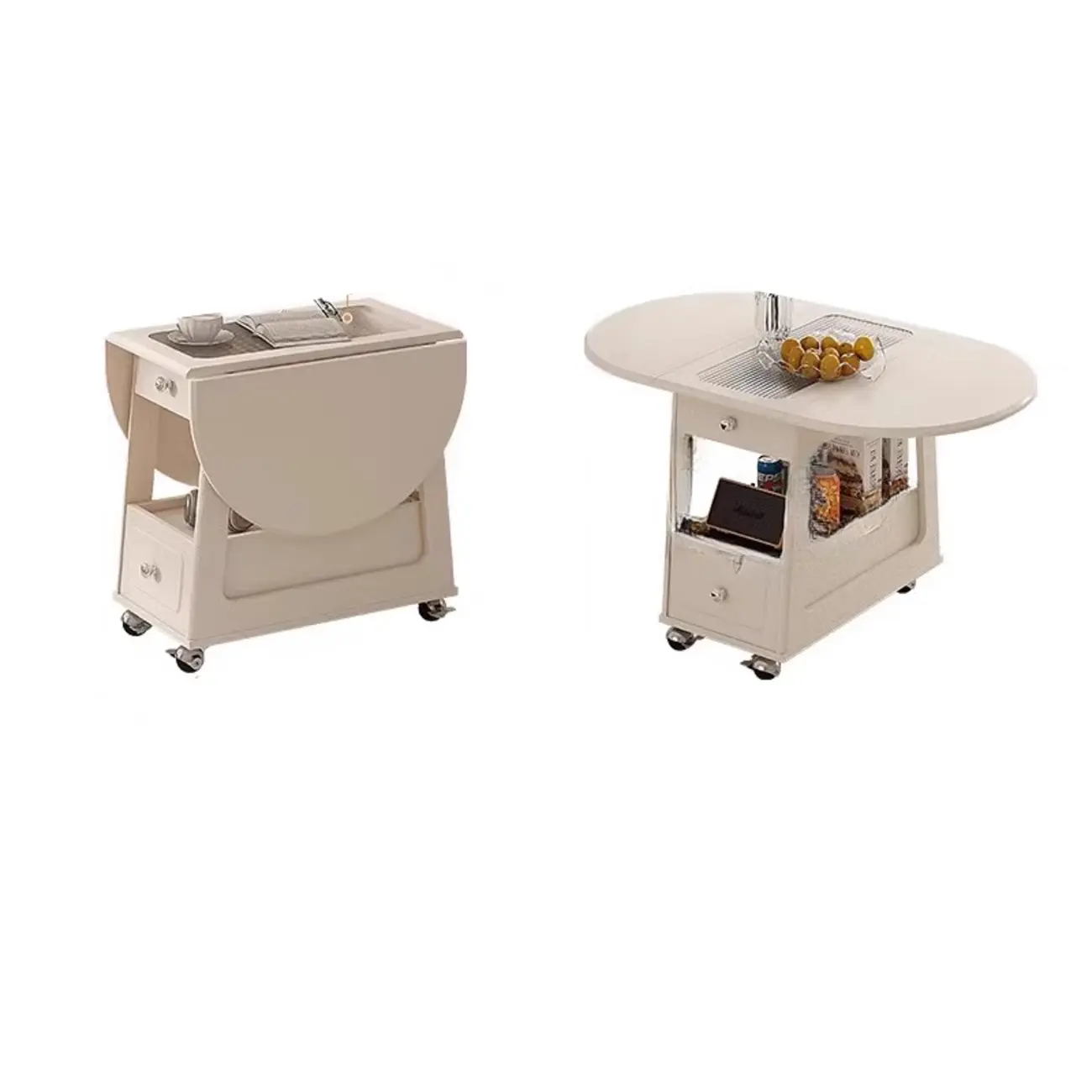 Foldable Tabletop Adjustable Wood Rolling Storage Cart