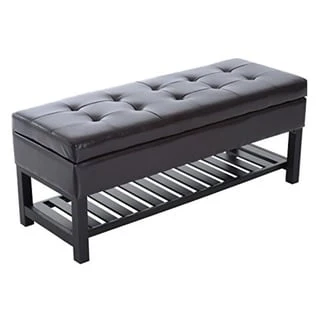 Westfield Brown Faux Leather Tufted Shoe Rack Ottoman Storage Bench
