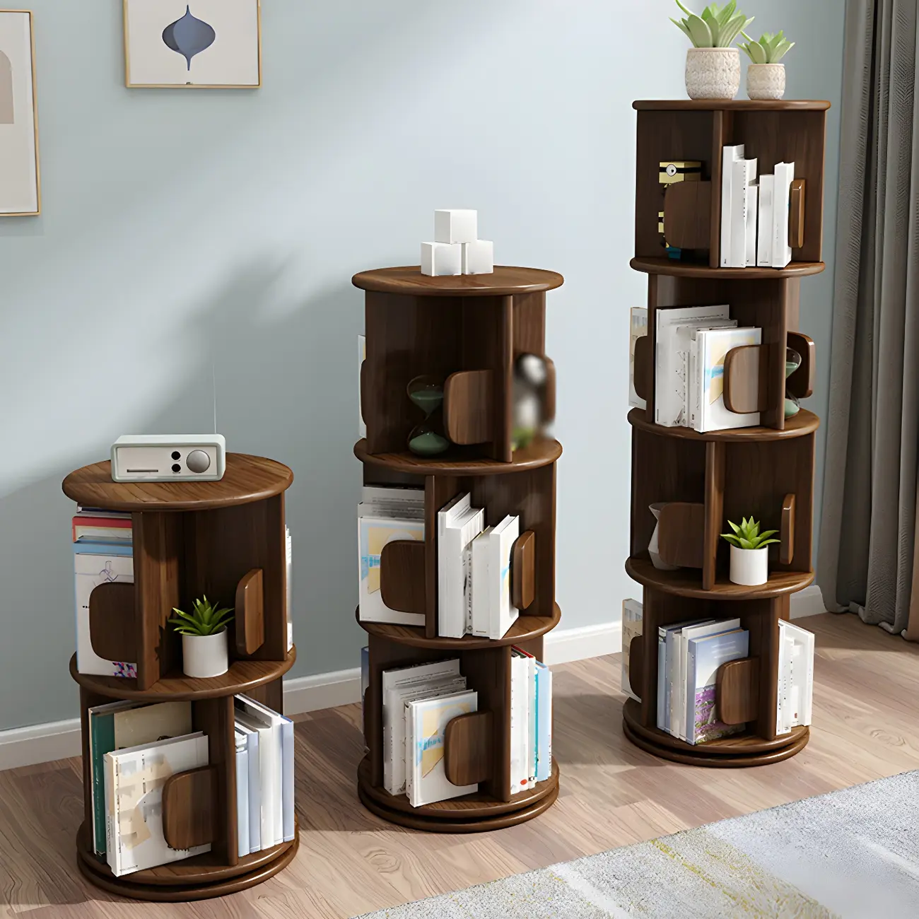 Rotatable Modern Solid Wood Geometric Display Bookcase
